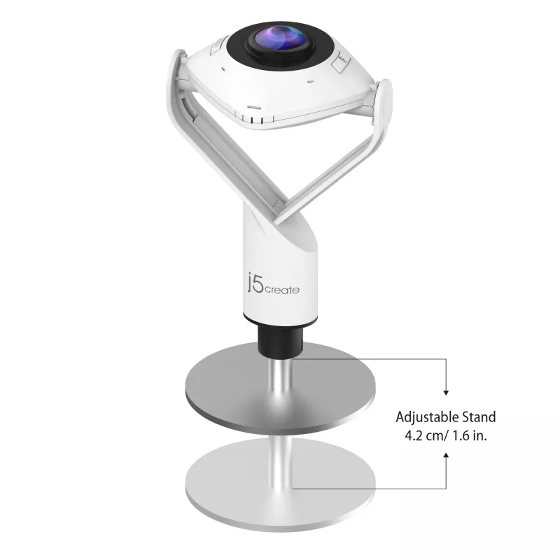 j5create JVCU360 360° visapkārtējā tīmekļa kamera, 1080p video uzņemšanas izšķirtspēja, balta un melna