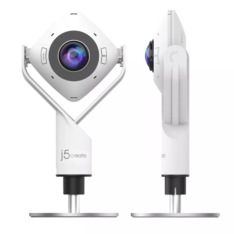 j5create JVCU360 360° visapkārtējā tīmekļa kamera, 1080p video uzņemšanas izšķirtspēja, balta un melna