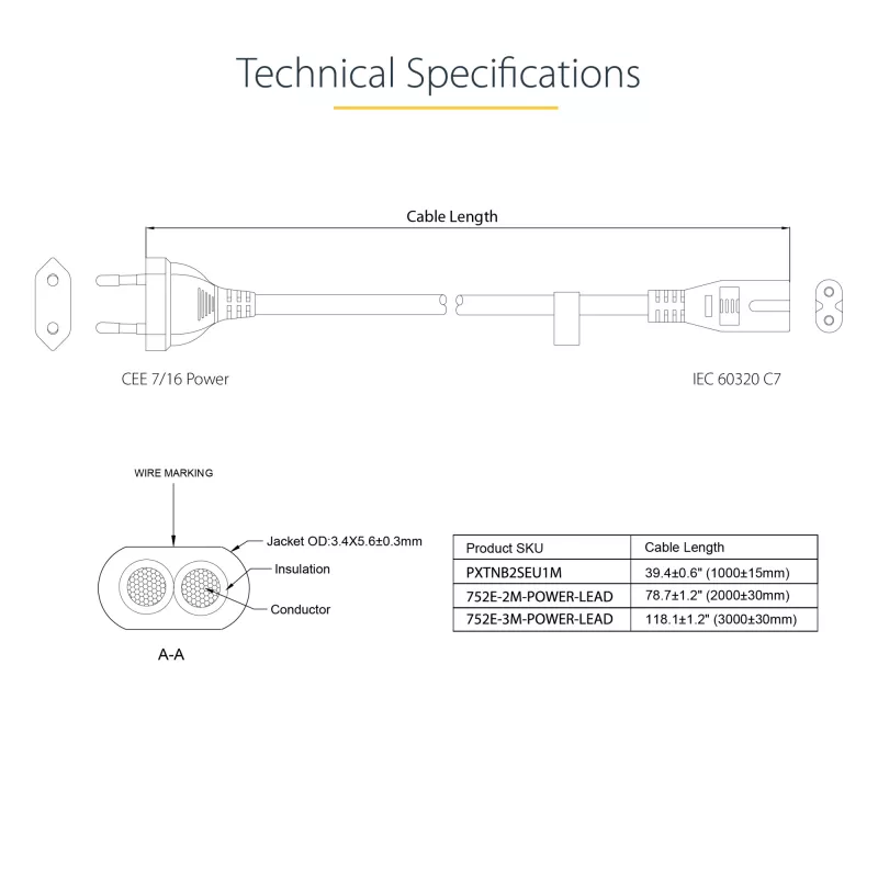 StarTech.com 3m (10 pēdu) klēpjdatora strāvas vads, EU kontaktdakša uz C7, 2.5A 250V, 18AWG, klēpjdatora rezerves vads, printera strāvas kabelis, klēpjdatora lādētāja vads, klēpjdatora strāvas bloka vads, melns
