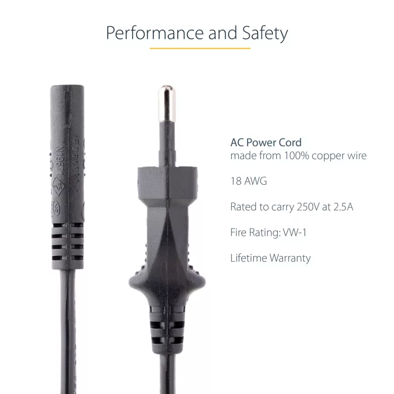 StarTech.com 3m (10 pēdu) klēpjdatora strāvas vads, EU kontaktdakša uz C7, 2.5A 250V, 18AWG, klēpjdatora rezerves vads, printera strāvas kabelis, klēpjdatora lādētāja vads, klēpjdatora strāvas bloka vads, melns