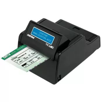 Etiķešu printeris CUSTOM TK180 — termiskā pārneses druka, 300×300 DPI, 200 mm/s, maks. papīra platums 82,5 mm, vadu Ethernet, melns