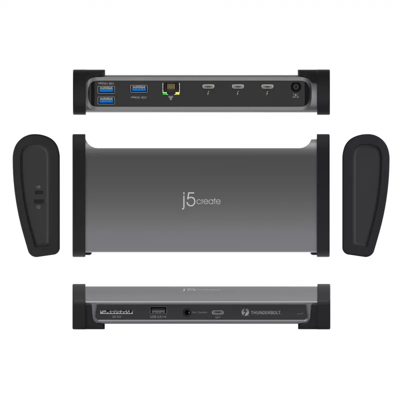 j5create JTD562 - 8K Thunderbolt™ 4 dokstacija - ES, vadu, Thunderbolt 4, 96 W, 3,5 mm, 10,100,1000 Mbit/s, pelēka