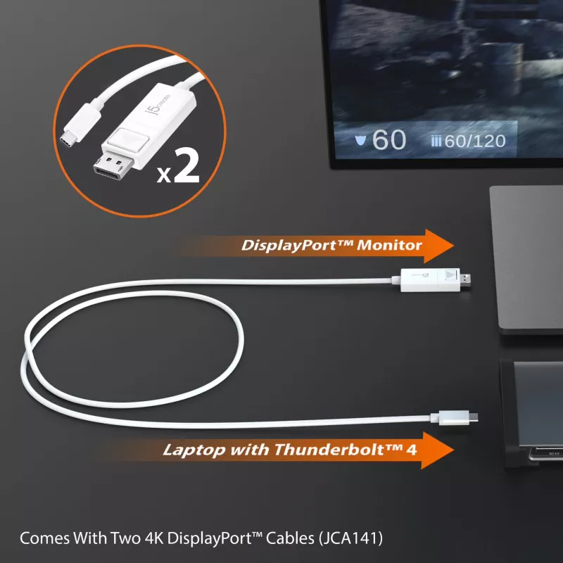 j5create JTD562 - 8K Thunderbolt™ 4 dokstacija - ES, vadu, Thunderbolt 4, 96 W, 3,5 mm, 10,100,1000 Mbit/s, pelēka