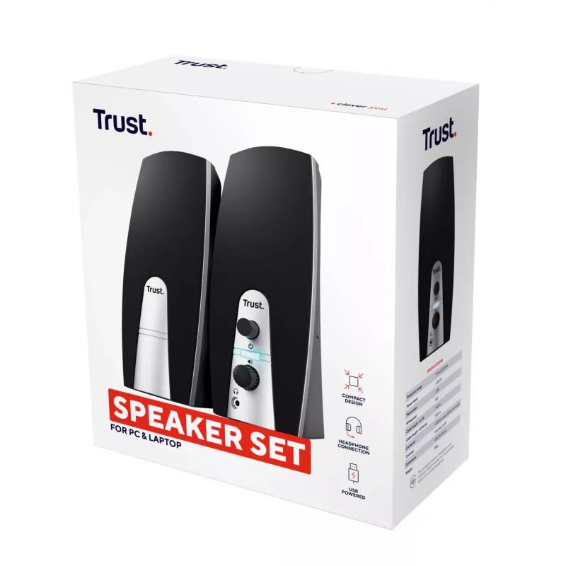Trust 24660 skaļruņu komplekts 5 W datoram/klēpjdatoram, melns metālisks, 2.0 kanāli
