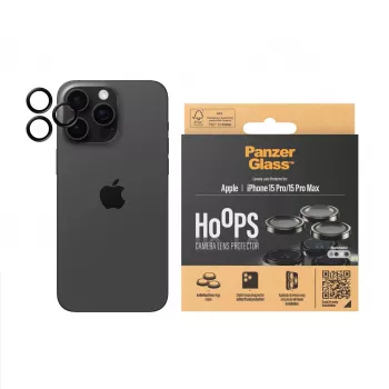 PanzerGlass ® Hoops® Metāla Kameras Objektīva Aizsargs Melns iPhone 15 Pro | 15 Pro Max