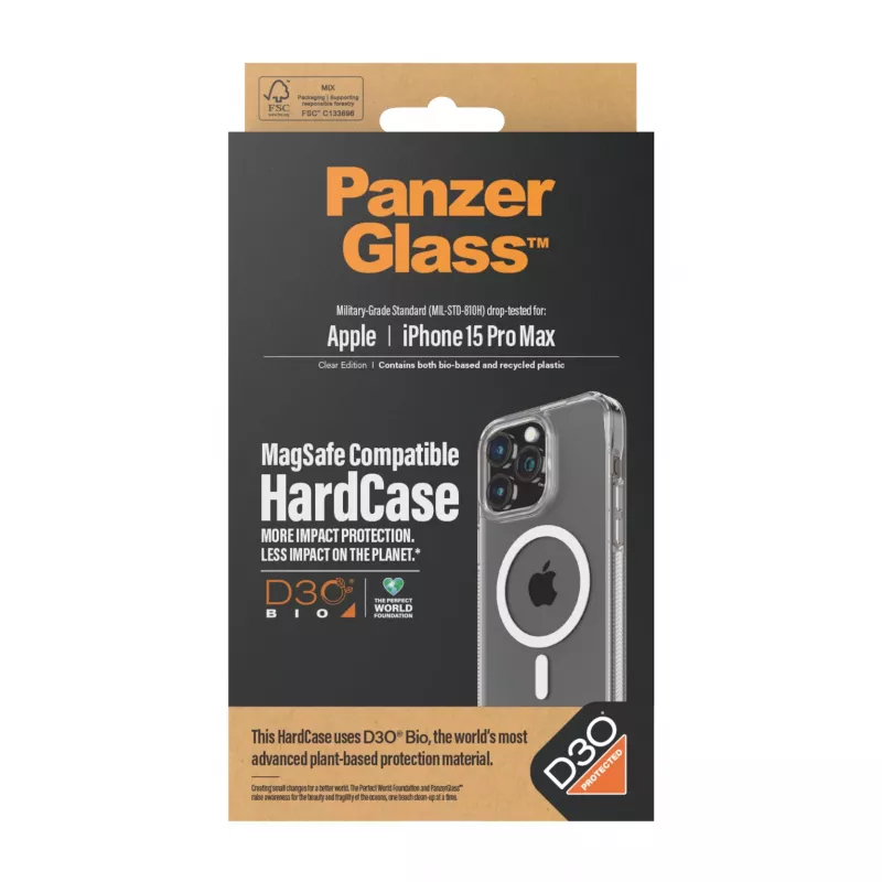 PanzerGlass ® HardCase caurspīdīgs ar baltu MagSafe un D3O® iPhone 15 Pro Max