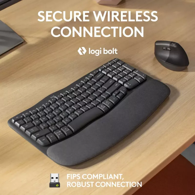 Logitech Wave Keys for Business ergonomiskā tastatūra pilna izmēra bezvadu