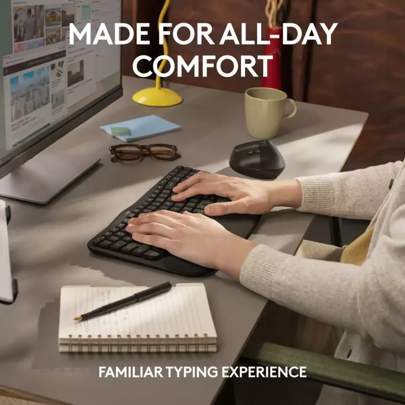 Logitech Wave Keys for Business ergonomiskā tastatūra pilna izmēra bezvadu
