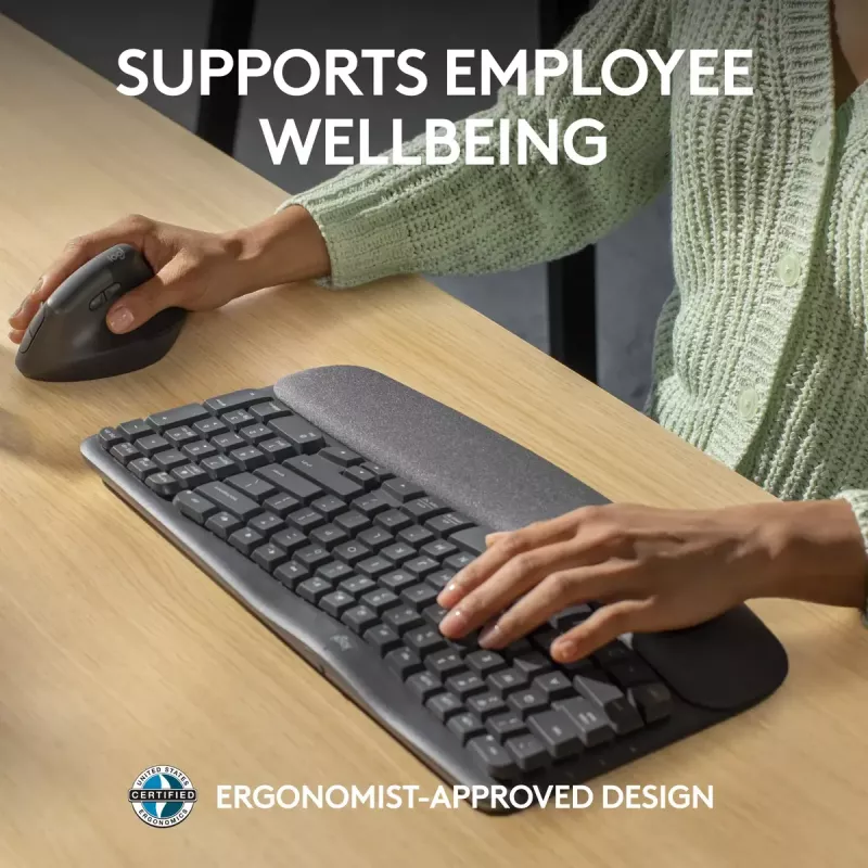 Logitech Wave Keys for Business ergonomiskā tastatūra pilna izmēra bezvadu