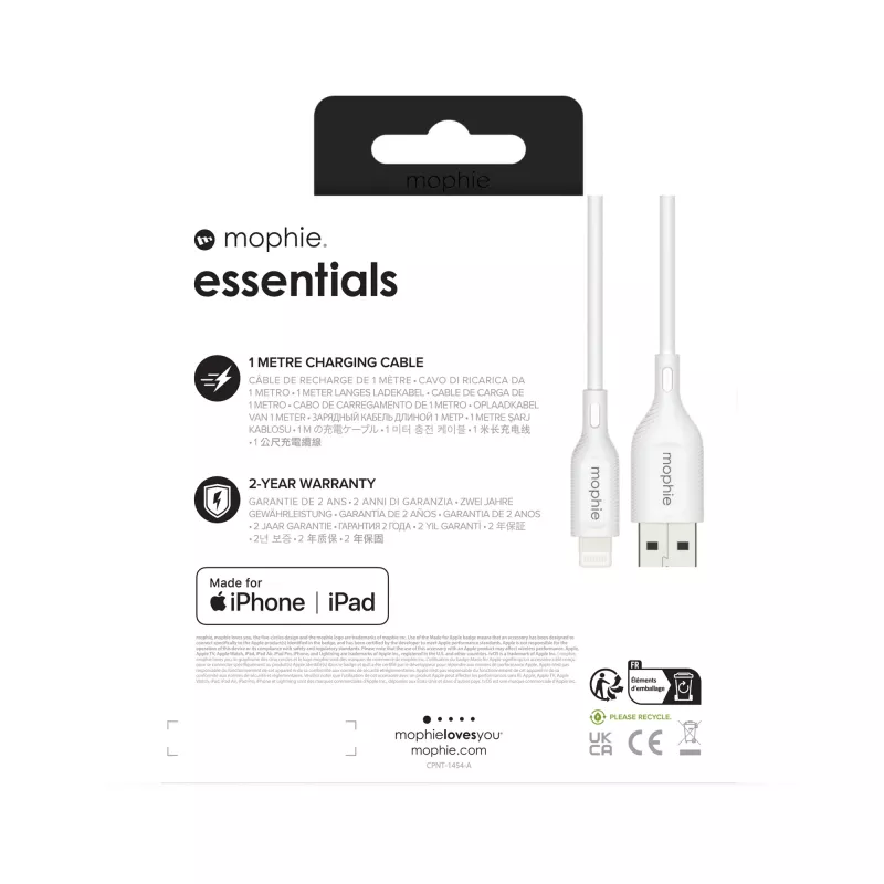 Uzlādes kabelis mophie essentials 1M Lightning uz USB-A 12W