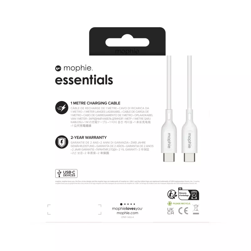 mophie essentials uzlādes kabeļi | 1M USB kabelis USB 2.0 USB C Balts