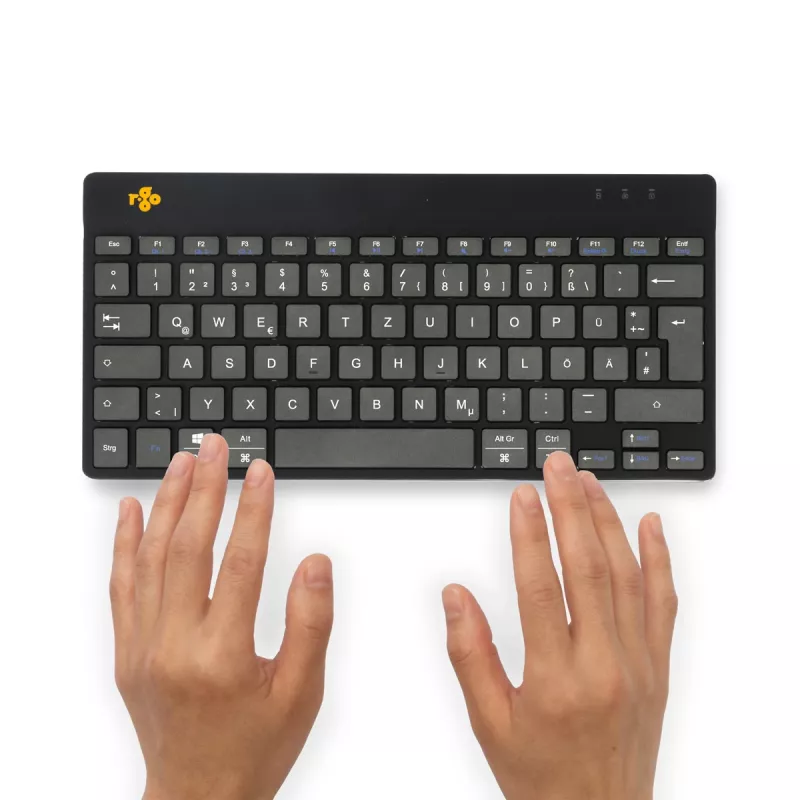 R-Go Tools Ergonomiskā tastatūra R-Go Compact Break, kompakta tastatūra ar pārtraukuma programmatūru, QWERTZ (DE), Bluetooth, melna