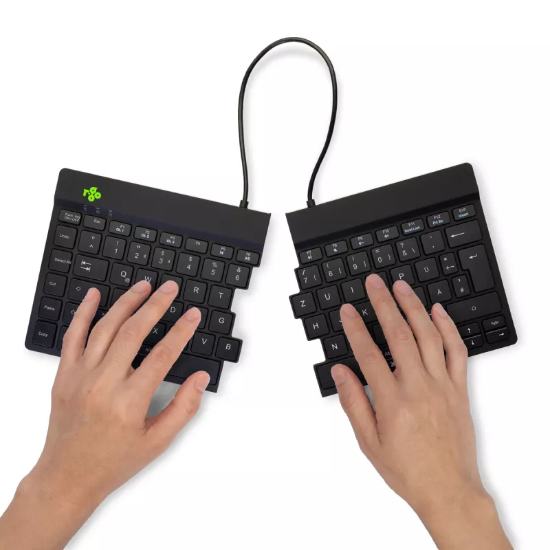 R-Go Tools ergonomiskā tastatūra R-Go Split Break ar pārtraukumu programmatūru, ergonomiska dalītā tastatūra, QWERTZ (DE), Bluetooth, melna