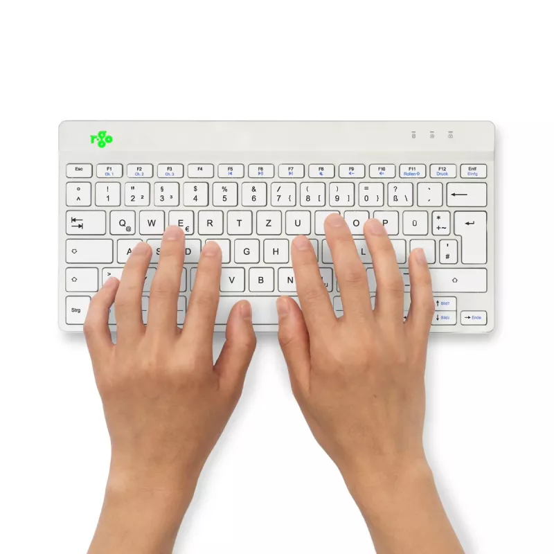 R-Go Tools ergonomiskā tastatūra R-Go Compact Break, kompakta tastatūra ar pārtraukuma programmatūru, QWERTZ (DE), Bluetooth, balta