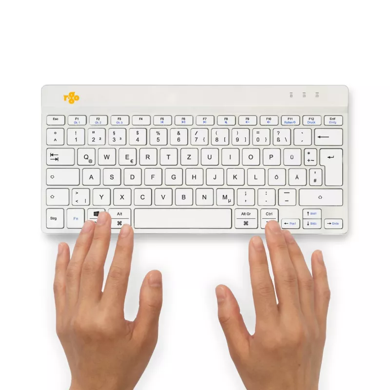 R-Go Tools ergonomiskā tastatūra R-Go Compact Break, kompakta tastatūra ar pārtraukuma programmatūru, QWERTZ (DE), Bluetooth, balta