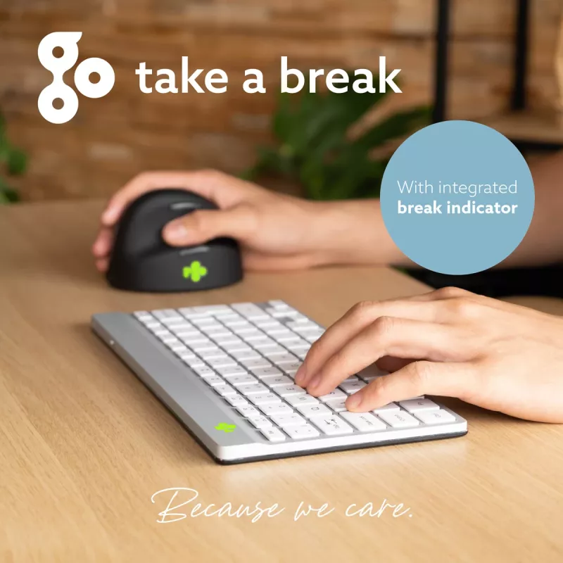 R-Go Tools ergonomiskā tastatūra R-Go Compact Break, kompakta tastatūra ar pārtraukuma programmatūru, QWERTZ (DE), Bluetooth, balta