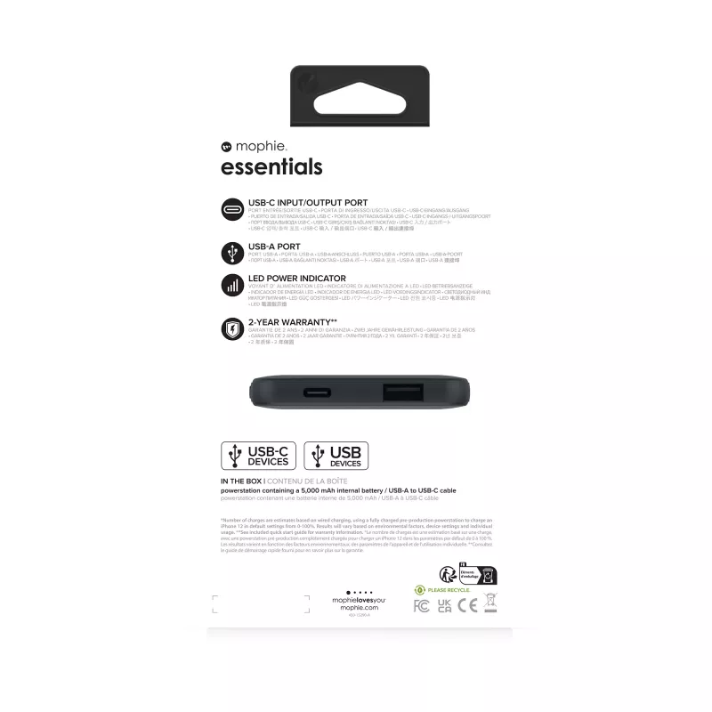 mophie essentials powerstation 5K 5000 mAh Melns