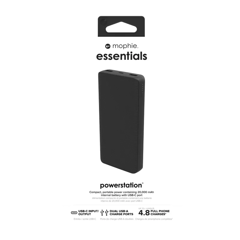mophie essentials powerstation 20K 20000 mAh Melna