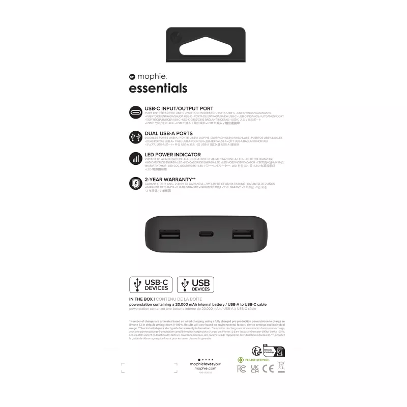 mophie essentials powerstation 20K 20000 mAh Melna