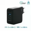 Ravanson Mobilis lādētājs 100W GaN 2×USB‑C + 1×USB‑A maiņstrāvas iekštelpu — klēpjdatoram, viedtālrunim, planšetdatoram — Melns
