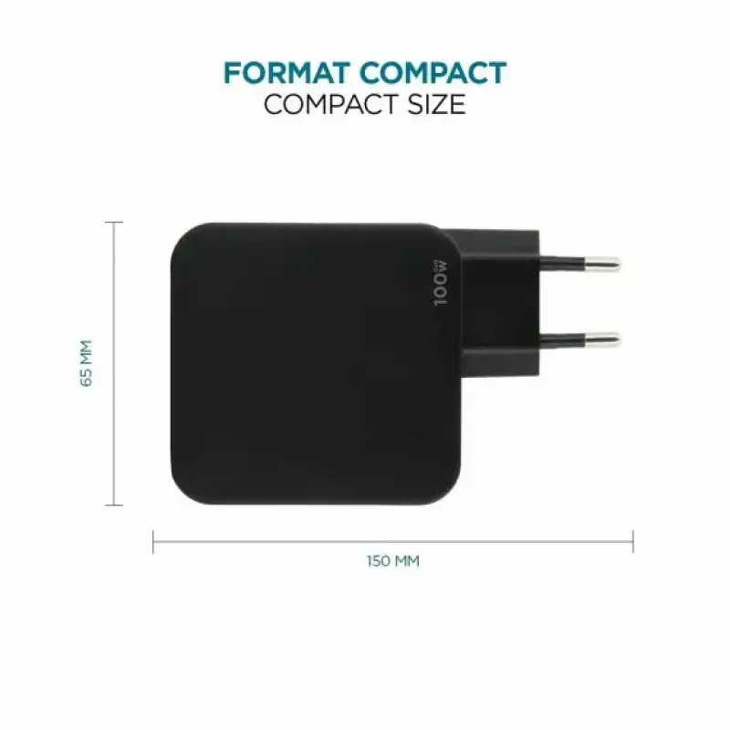 Ravanson Mobilis lādētājs 100W GaN 2×USB‑C + 1×USB‑A maiņstrāvas iekštelpu — klēpjdatoram, viedtālrunim, planšetdatoram — Melns