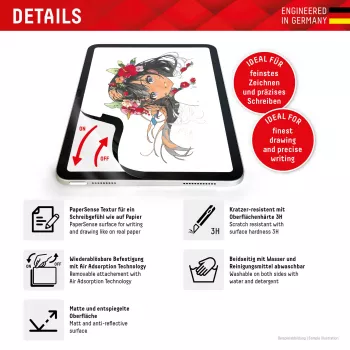 Displex TABLET PAPERSENSE iPad Pro 11'' (1./2./3./4. paaudzei)/Air (4./5. paaudzei), noņemama rakstīšanas vai zīmēšanas plēve ar papīra sajūtu