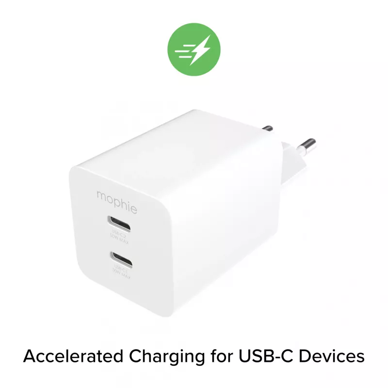 Strāvas adapteris Zagg 50 W, 2× USB-C, balts — Zagg mophie essentials
