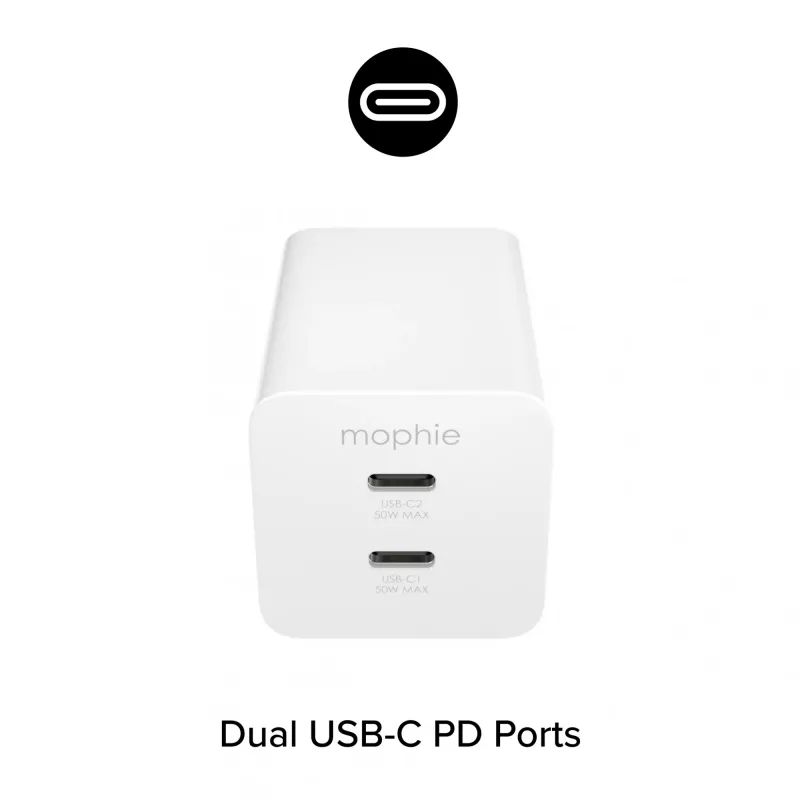 Strāvas adapteris Zagg 50 W, 2× USB-C, balts — Zagg mophie essentials