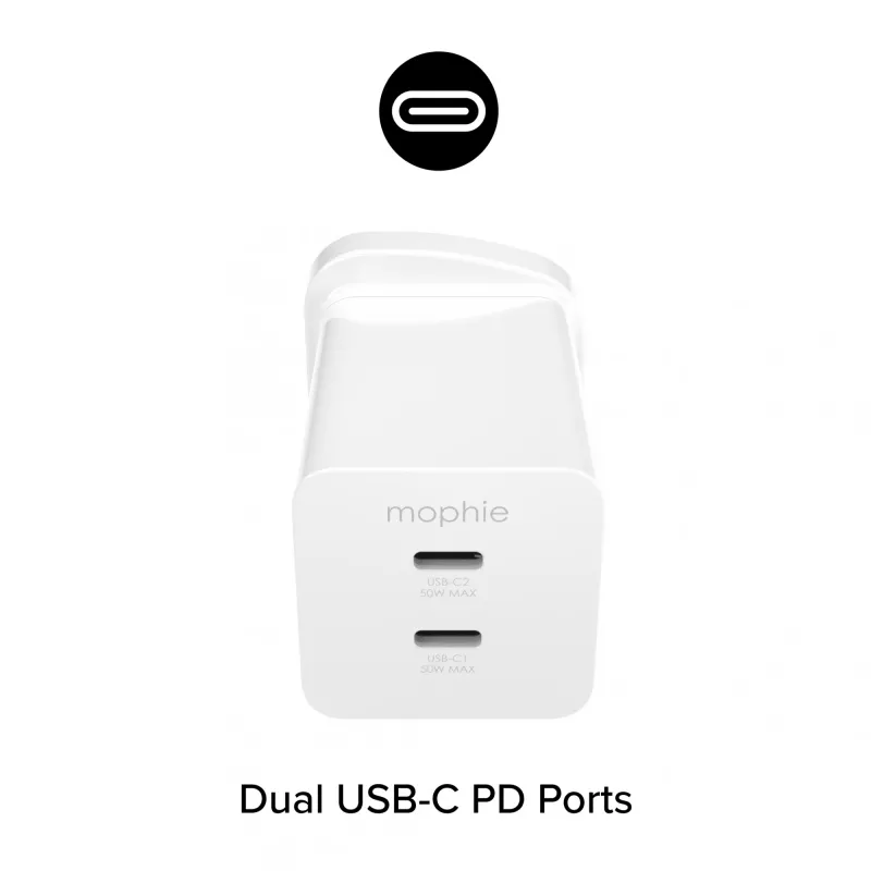 Strāvas adapteris Zagg 50 W, 2× USB-C, balts — Zagg mophie essentials