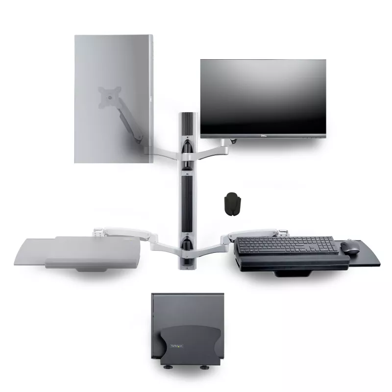 StarTech.com Sienas montāžas darbstacija, VESA stiprinājums 32 collu monitoriem (22 mārciņas/10 kg), pilnībā locīklu viena monitora stiprinājums un tastatūras paliktnis ar galda datora/PC kronšteinu, stāvgalds
