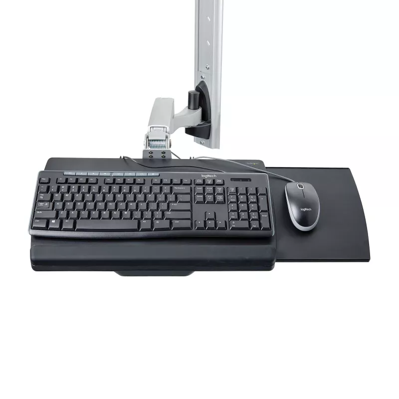 StarTech.com Sienas montāžas darbstacija, VESA stiprinājums 32 collu monitoriem (22 mārciņas/10 kg), pilnībā locīklu viena monitora stiprinājums un tastatūras paliktnis ar galda datora/PC kronšteinu, stāvgalds