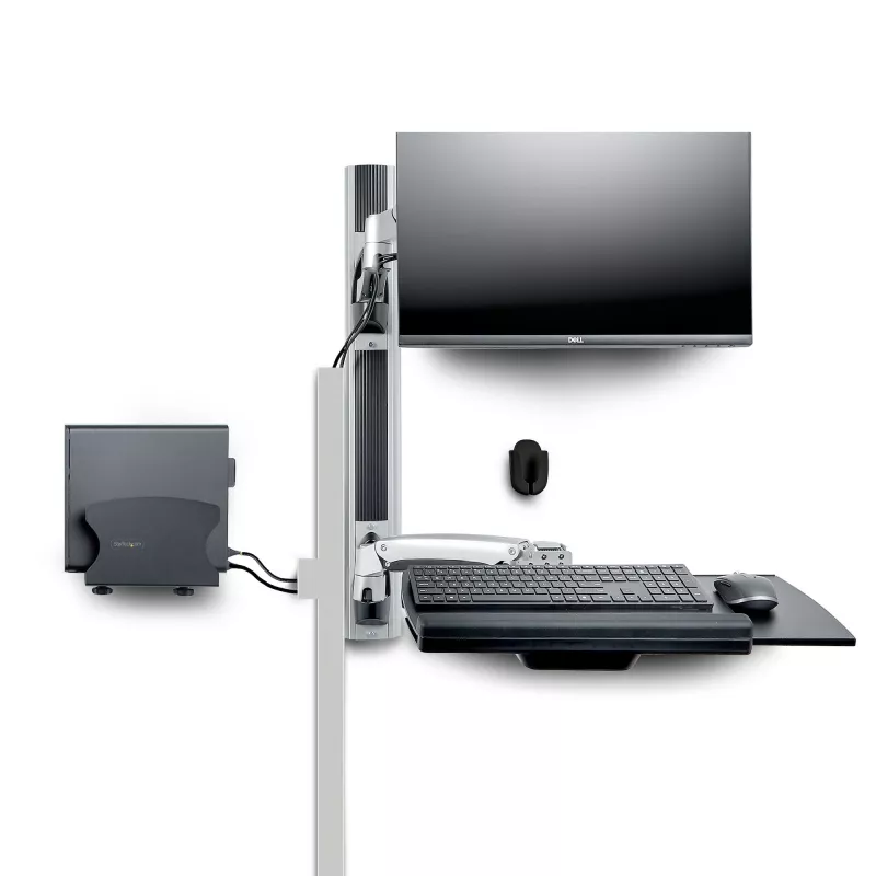 StarTech.com Sienas montāžas darbstacija, VESA stiprinājums 32 collu monitoriem (22 mārciņas/10 kg), pilnībā locīklu viena monitora stiprinājums un tastatūras paliktnis ar galda datora/PC kronšteinu, stāvgalds