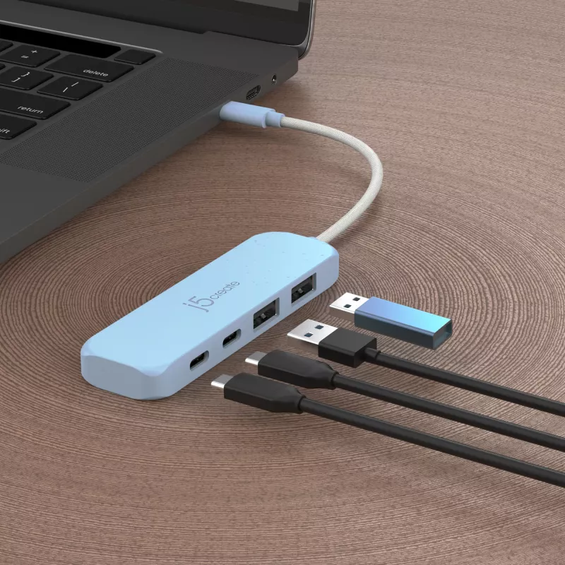 j5create Ekoloģisks USB-C uz 4 portu Type-C & Type-A Gen 2 centrmezgls