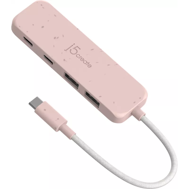 USB-C centrmezgls j5create JCH342ER-N 4 portu Type-C Type-A Gen 2 10000 Mbit/s rozā