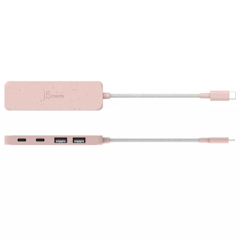 USB-C centrmezgls j5create JCH342ER-N 4 portu Type-C Type-A Gen 2 10000 Mbit/s rozā