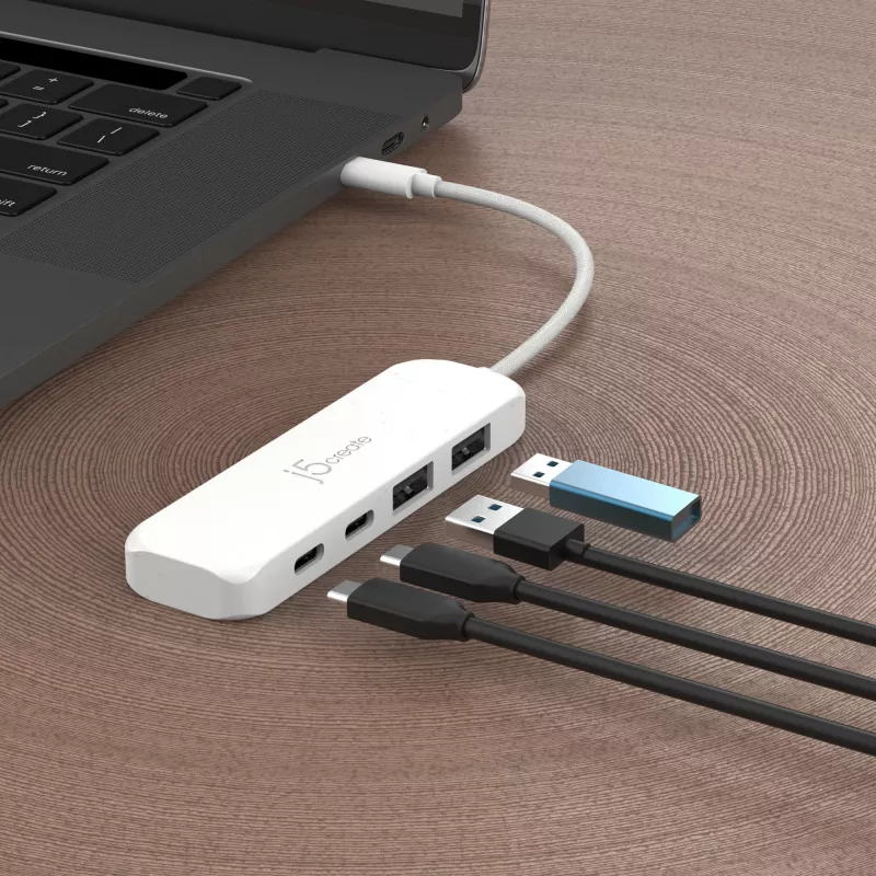 j5create Videi draudzīgs USB-C uz 4 portu Type-C un Type-A Gen 2 centrmezgls