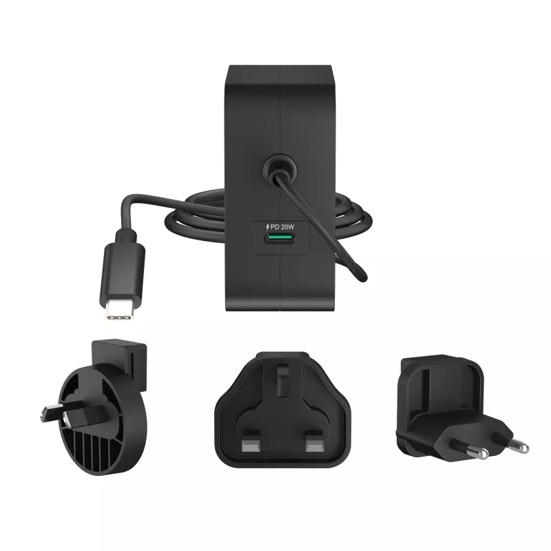 j5create 102W GaN PD USB-C 2 portu lādētājs ar maināmiem maiņstrāvas spraudņiem