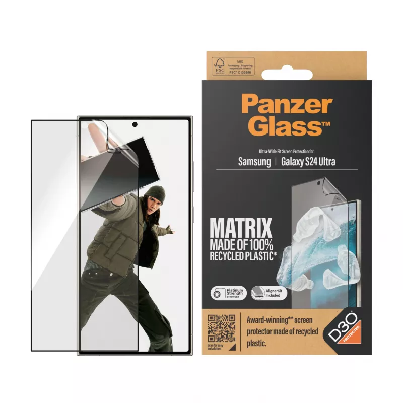 PanzerGlass ® ECO MATRIX ekrāna aizsargs ar D3O® Samsung Galaxy S24 Ultra | Ultra-Wide Fit ar izlīdzināšanas komplektu