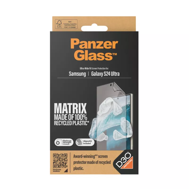 PanzerGlass ® ECO MATRIX ekrāna aizsargs ar D3O® Samsung Galaxy S24 Ultra | Ultra-Wide Fit ar izlīdzināšanas komplektu