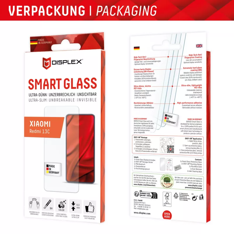 Displex Smart Glass (9H) priekš Xiaomi Redmi 13C, montāžas uzlīme, nesalaužams