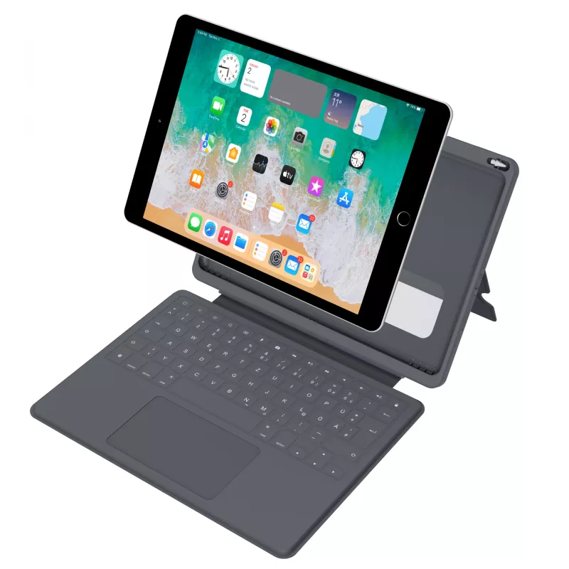 ASTAR DEQSTER Smart Rugged Touch Plus tastatūra 10,2 collas — QWERTZ vācu, mehāniskie slēdži, viedā savienotāja dokstacija, pelēka