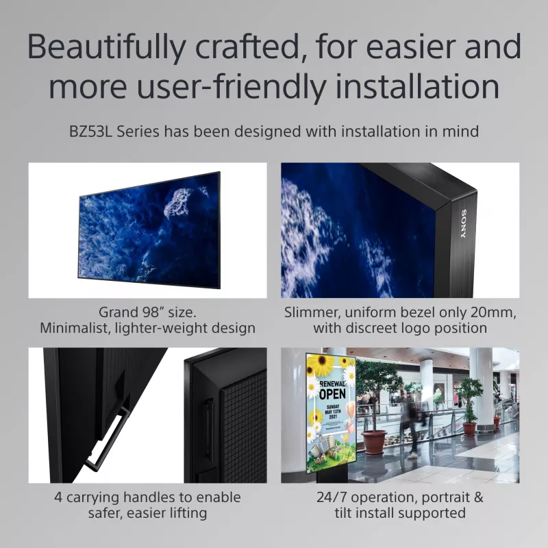 Sony BRAVIA FW-98BZ53L 4K HDR Full Array LED profesionālais displejs, 780 cd/m2, Deep Black Non-Glare 47% Haze, 24/7 un 5 gadu PrimeSupport