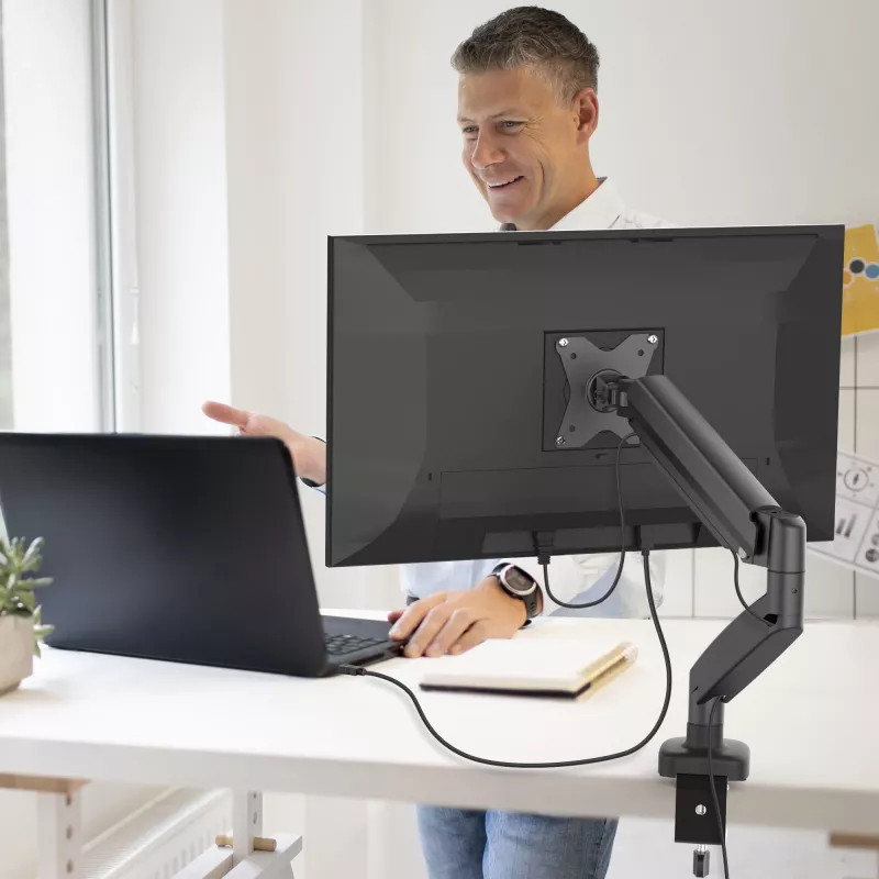 j5create JTSA101 Ergonomic Monitor Mount Melns Clamp Grommet 8 kg 17 to 32 inch
