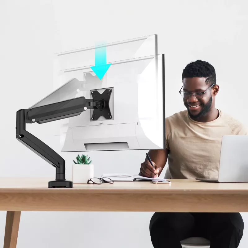 j5create JTSA101 Ergonomic Monitor Mount Melns Clamp Grommet 8 kg 17 to 32 inch