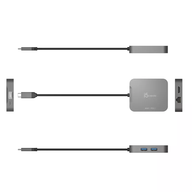 j5create JCD3191 4K60 Elite USB-C® Travel Adapter, melns