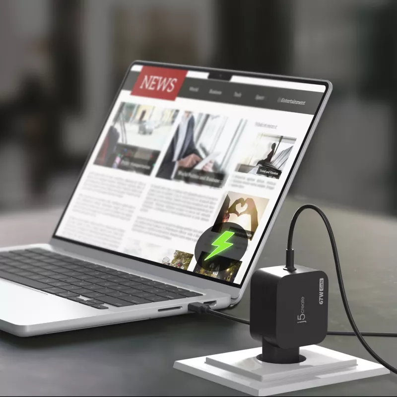 j5create JUP1565DC 67W GaN PD USB-C® mini lādētājs ar 6 veidu līdzstrāvas savienotājiem, ES, melns