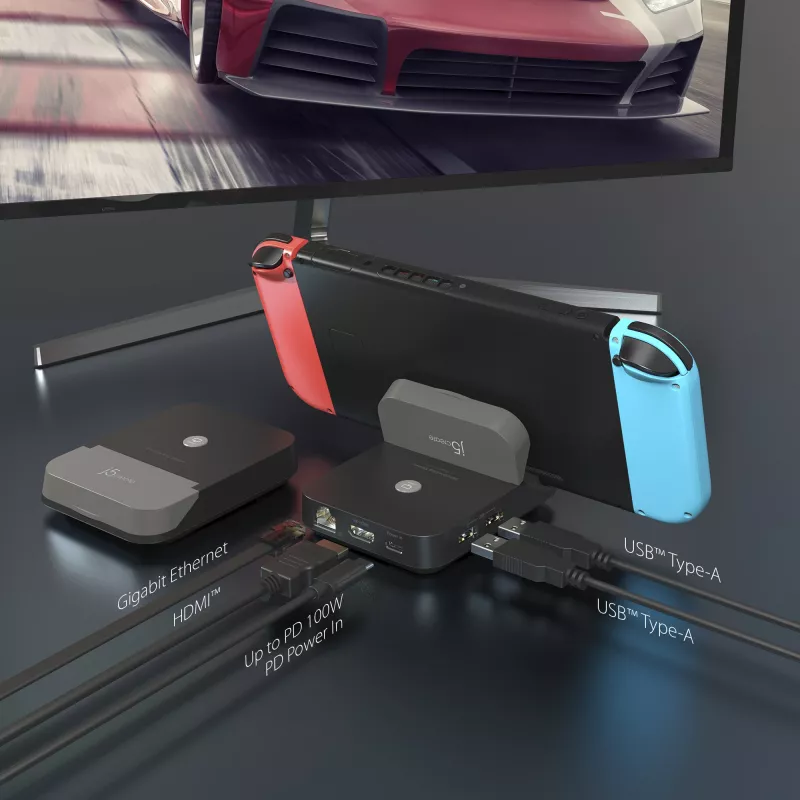 j5create JCD620 Mini Docking Station for Nintendo Switch™, Melns
