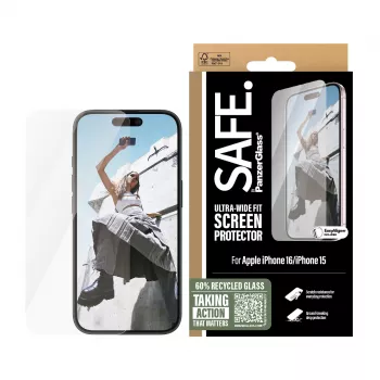 PanzerGlass SAFE. by ® ekrāna aizsargs iPhone '24 6,1 collu | Īpaši plata piemērotība