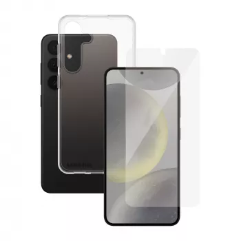 Ekrāna aizsargu 2-vienā komplekts PanzerGlass SAFE. Samsung Galaxy S24 — rūdītais stikls + TPU aizmugures vāciņš, caurspīdīgs, 50 gab.