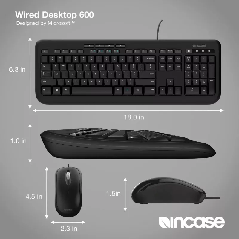 Incase Designed by Microsoft Wired Desktop 600 tastatūra pele included Universal USB QWERTY UK English Melns